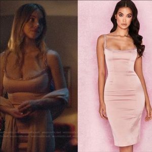 House of CB Camilla Pink Satin Dress with Hand Sewn Crystals